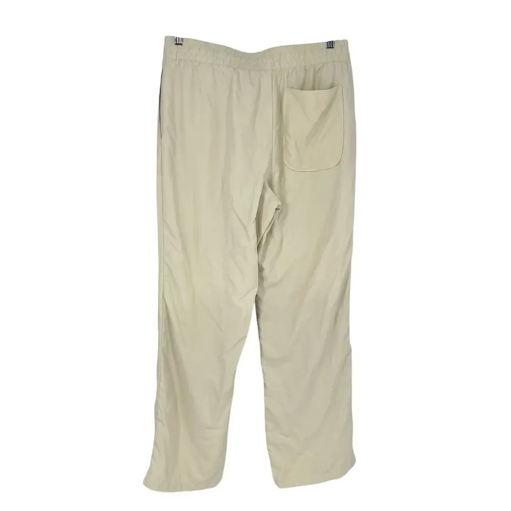 Elwood Dume Nylon Pants Large Cream Lined Drawstring Athletic Straight Leg
